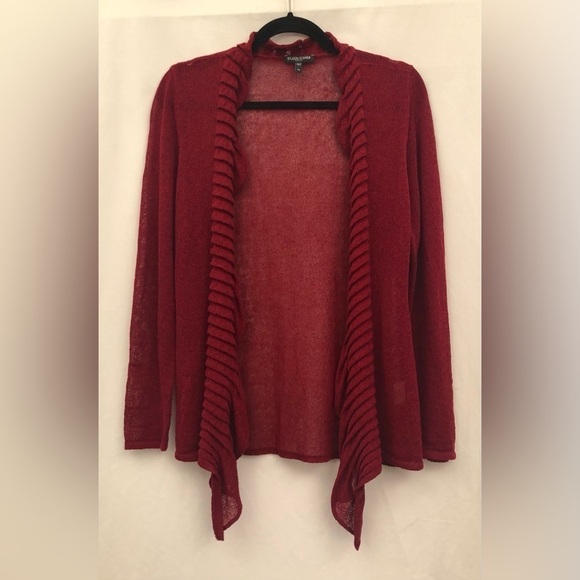 Eileen Fisher Petite Small Rayon Silk Red Cardigan Ruffle Flutter Open Front - Picture 5 of 16